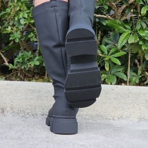 Women's Mid Calf Boots Round Toe Black Color - Picture 4 of 6